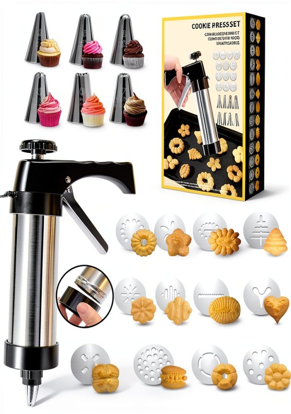 AXWATDEI Cookie Press Stainless Steel 6 Tips 12 Discs-0