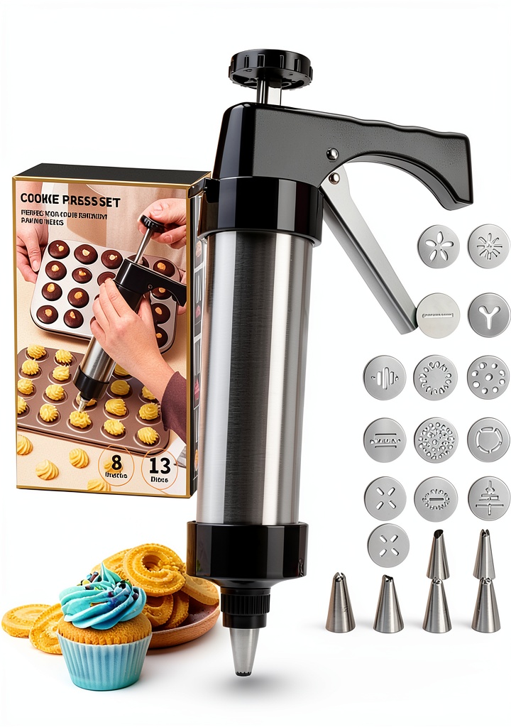 GleeAnt Cookie Press Gun Kit with discs and tips displayed