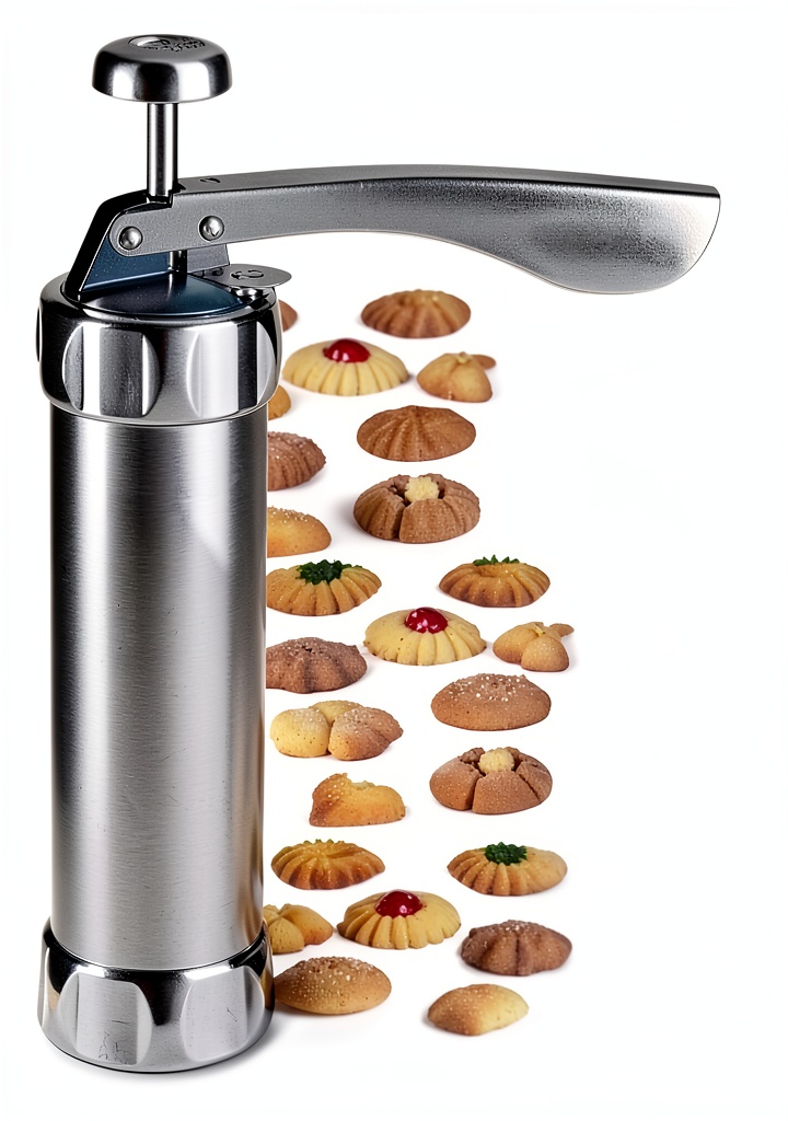 YOOUSOO cookie press with discs and tips on a kitchen counter