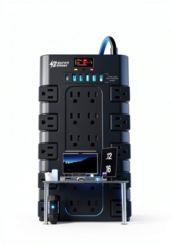 Power Strip SUPERDANNY Flat Plug 6 USB Fast Charge-1