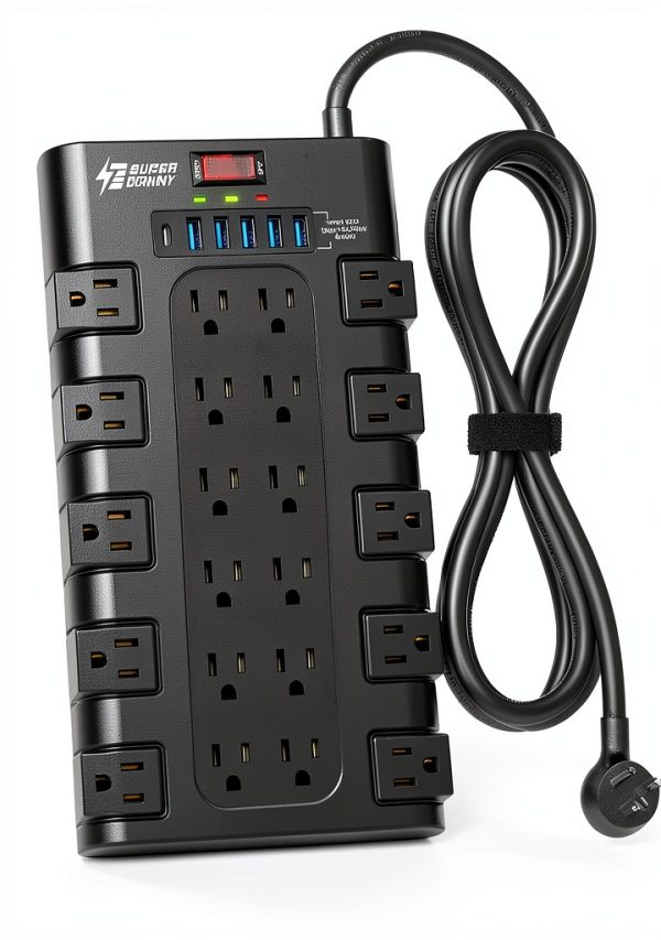 Power Strip SUPERDANNY Flat Plug 6 USB Fast Charge-0