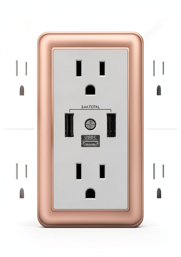 POWRUI USB Wall Power Strip 6 Wide AC Outlets 3 Fast USB Ports-0