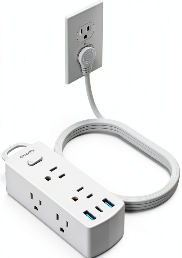 Olcorife 9-in-1 USB-C Power Strip Ultra Thin Flat Plug 6AC 5FT-0