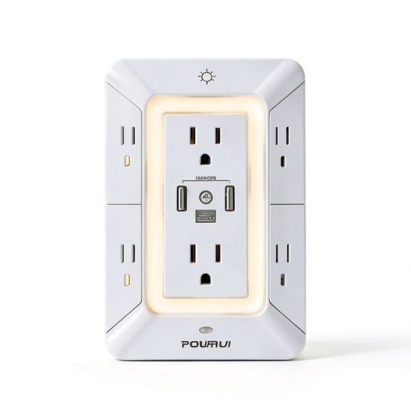 POWRUI USB Wall Power Strip 6 Wide AC Outlets 3 Fast USB Ports-3