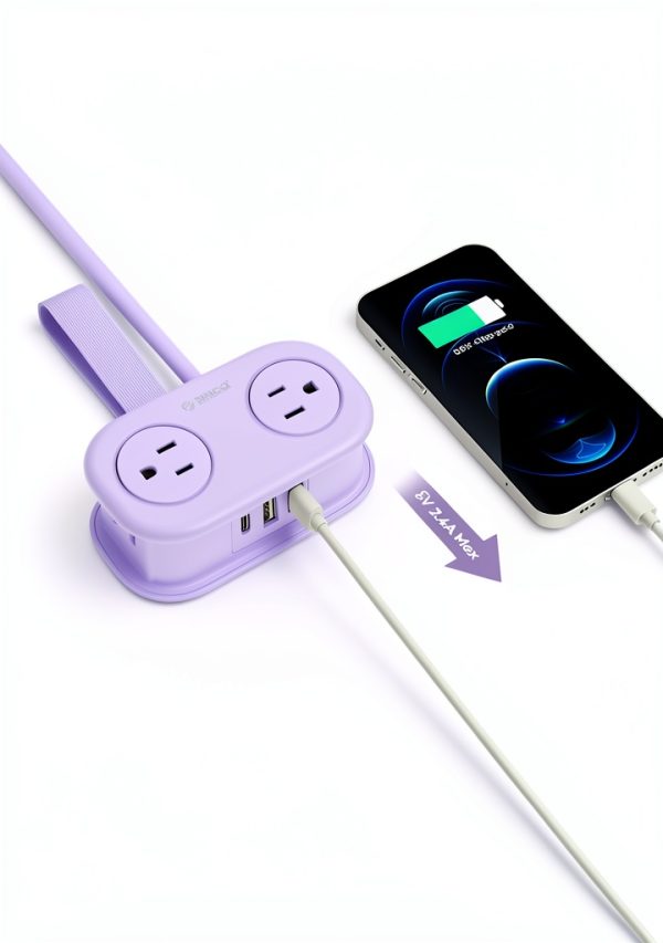 ORICO Purple 7-in-1 Travel Power Strip with USB-C, USB-A & 4 AC-7