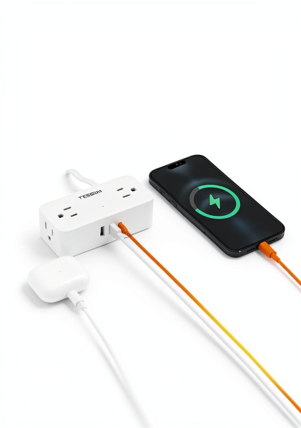 TESSAN 7-in-1 Flat Plug Power Strip 5FT Black USB-C USB-A Surge-4