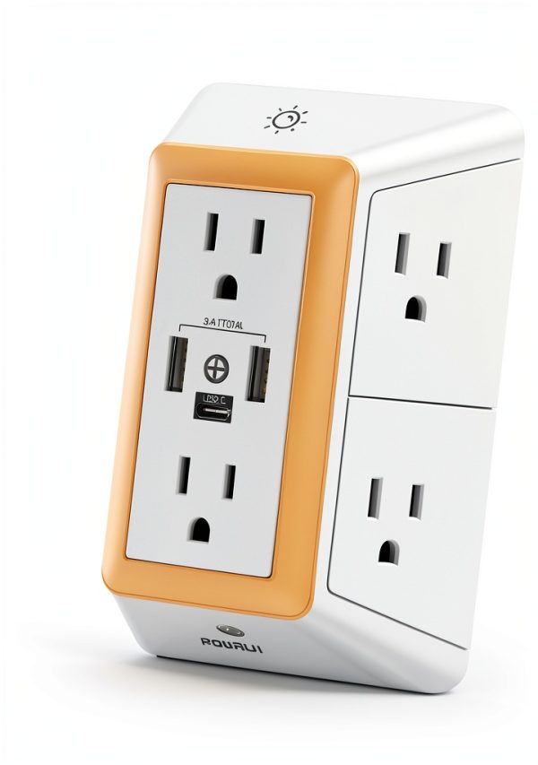 POWRUI USB Wall Power Strip 6 Wide AC Outlets 3 Fast USB Ports-1