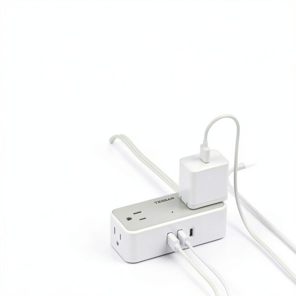 TESSAN 7-in-1 Flat Plug Power Strip 5FT Black USB-C USB-A Surge-3