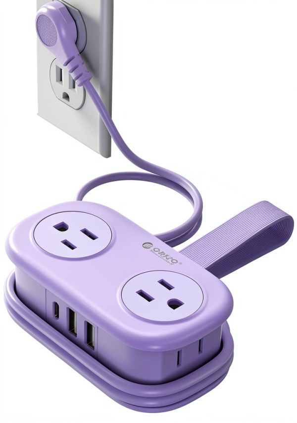 ORICO Purple 7-in-1 Travel Power Strip with USB-C, USB-A & 4 AC-0