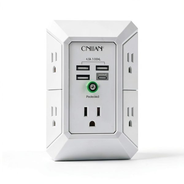 USB Power Strip QINLIANF 5 AC Outlets 4 Smart USB Ports 3U1C/2U2C-6