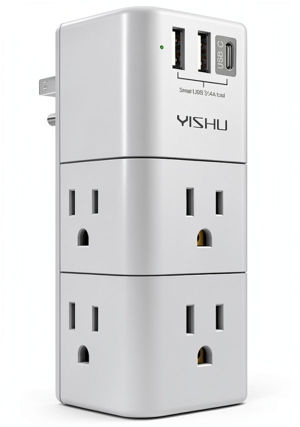Power Strip YISHU AHR-503 6-Outlet with USB Ports and Rotating Plug-0