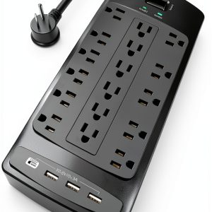 POWSAV 18-Outlet Power Strip with 4 USB Ports Plug Surge Protector-0