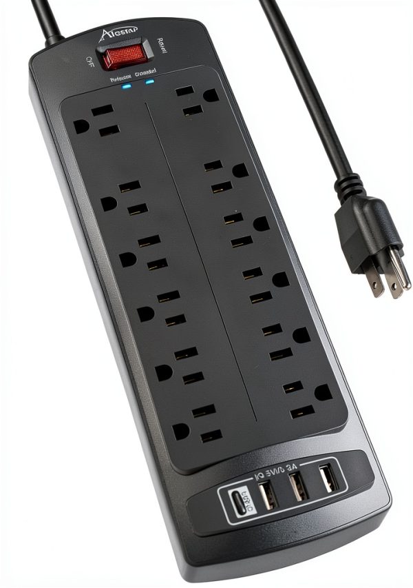 Power Strip Alestor Surge Protector 12 AC Outlets 4 USB Ports 6ft-0