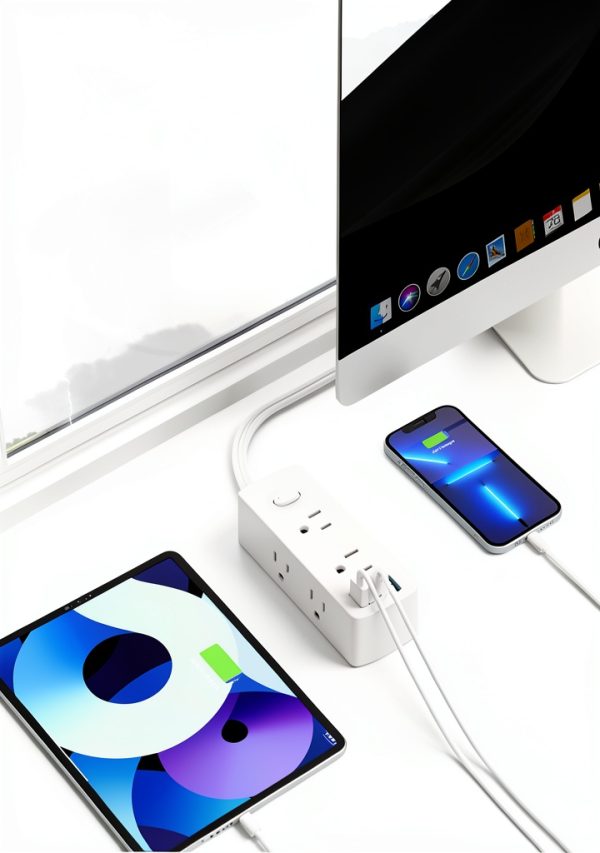 Olcorife 9-in-1 USB-C Power Strip Ultra Thin Flat Plug 6AC 5FT-5