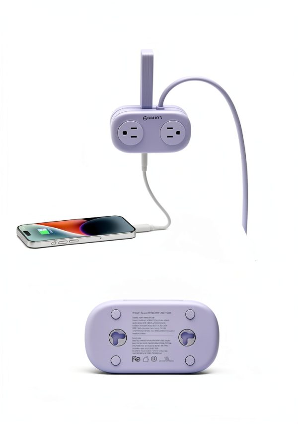 ORICO Purple 7-in-1 Travel Power Strip with USB-C, USB-A & 4 AC-5