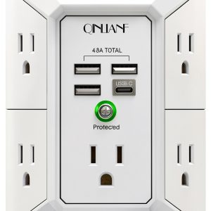 USB Power Strip QINLIANF 5 AC Outlets 4 Smart USB Ports 3U1C/2U2C-0
