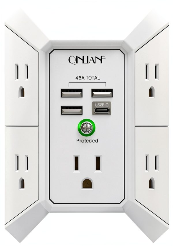 USB Power Strip QINLIANF 5 AC Outlets 4 Smart USB Ports 3U1C/2U2C-0