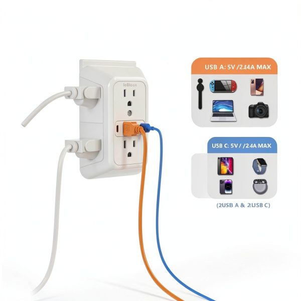 LonPower 10-in-1 USB Wall Outlet Surge Protector with 6 AC Outlets-2