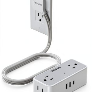 TESSAN 7-in-1 Flat Plug Power Strip 5FT Black USB-C USB-A Surge-0