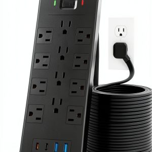 LeZone Power Strip 16-in-1 Ultra Thin 12AC+4USB 10FT Extension-0